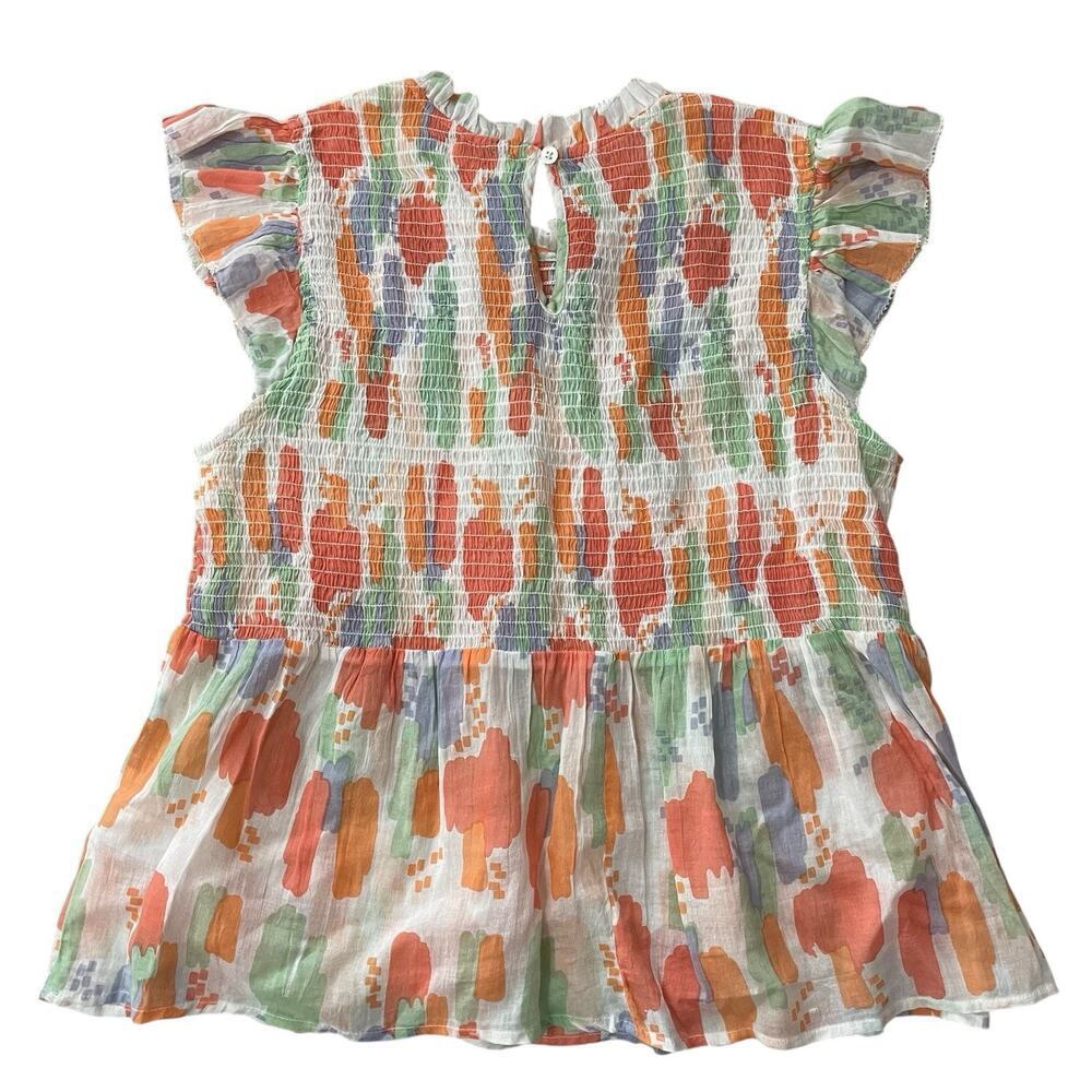 THML Miriam Smocked Sheer Top Size Medium Peplum Flutter Boho Babydoll R… - Picture 3 of 7